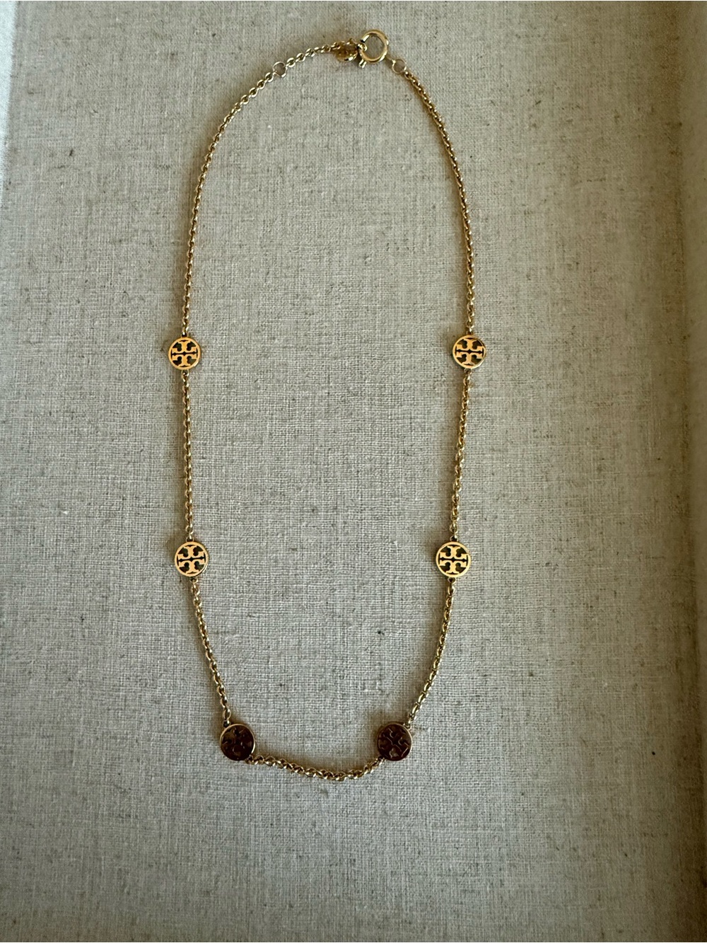 Tory Burch Miller Station Gold Tone Logo Necklace 18”